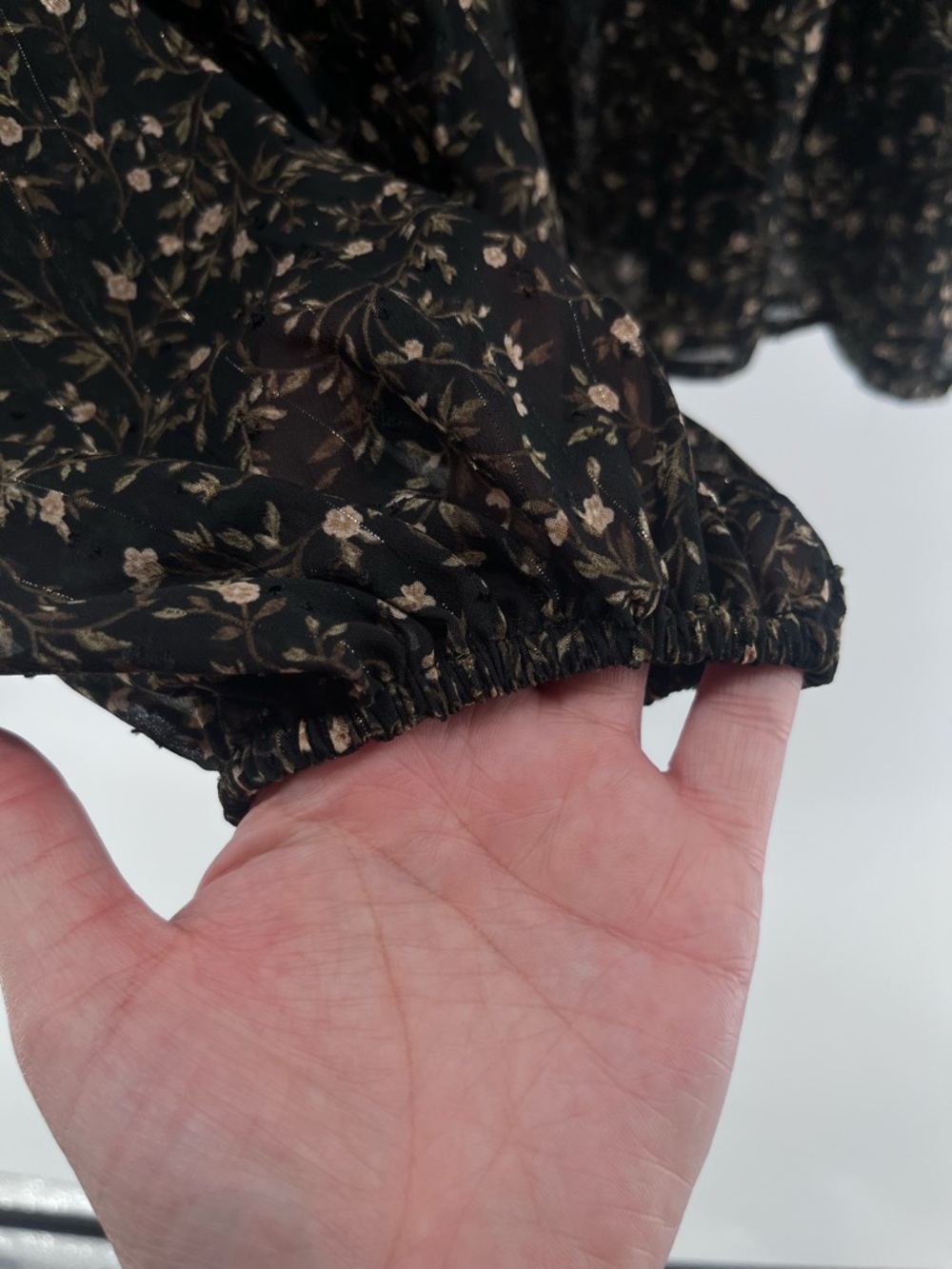 Blu Pepper Black Floral Sheer Blouse Ruffle Tie Neck Long Sleeve Boho Top - Picture 6 of 11